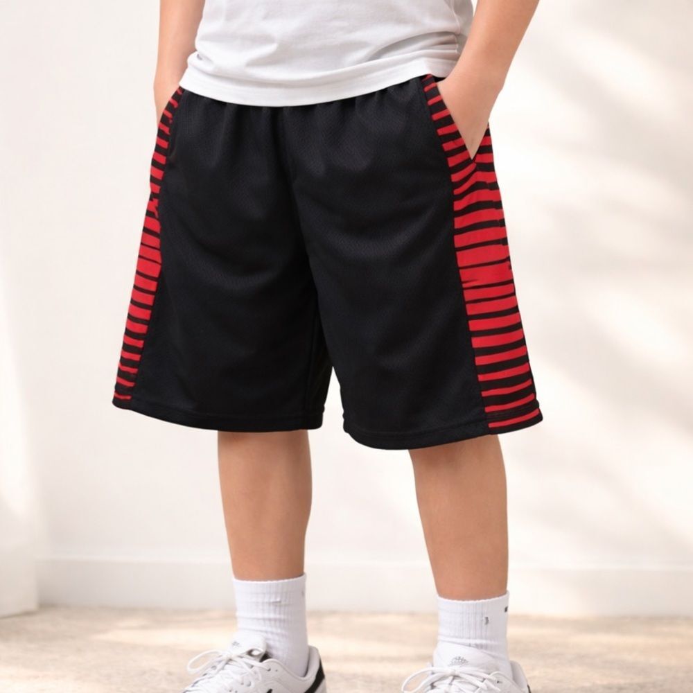 Zone Pro Boys 12/14 Black Red Mesh Basketball Shorts Athletic